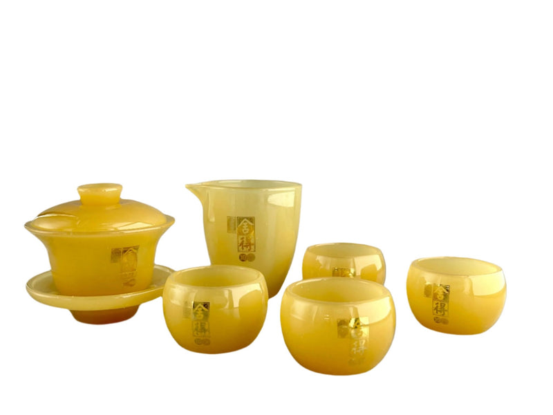 Shede Luxurious Yellow Jade Ceramic Tea Set - CG LIQUOR